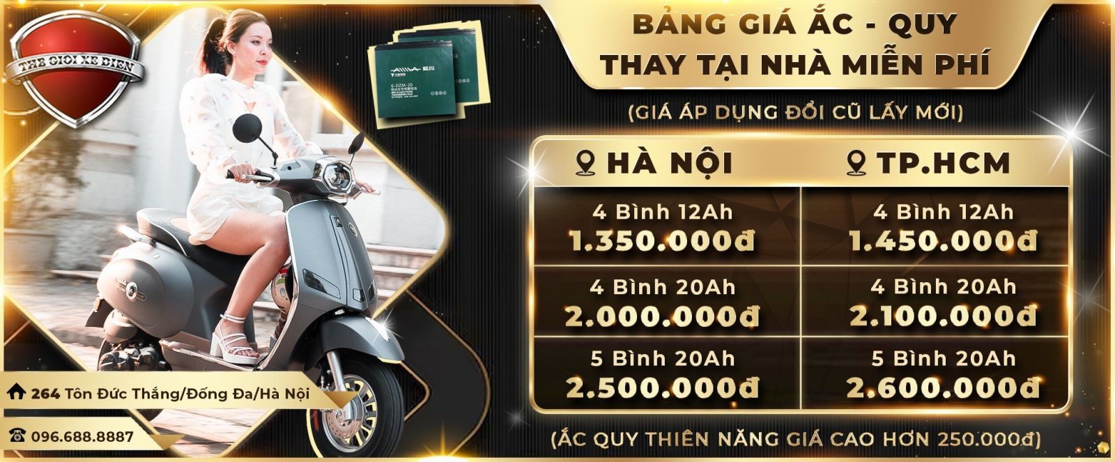 bảng giá thay ắc quy xe điện tại Thế Giới Xe Điện