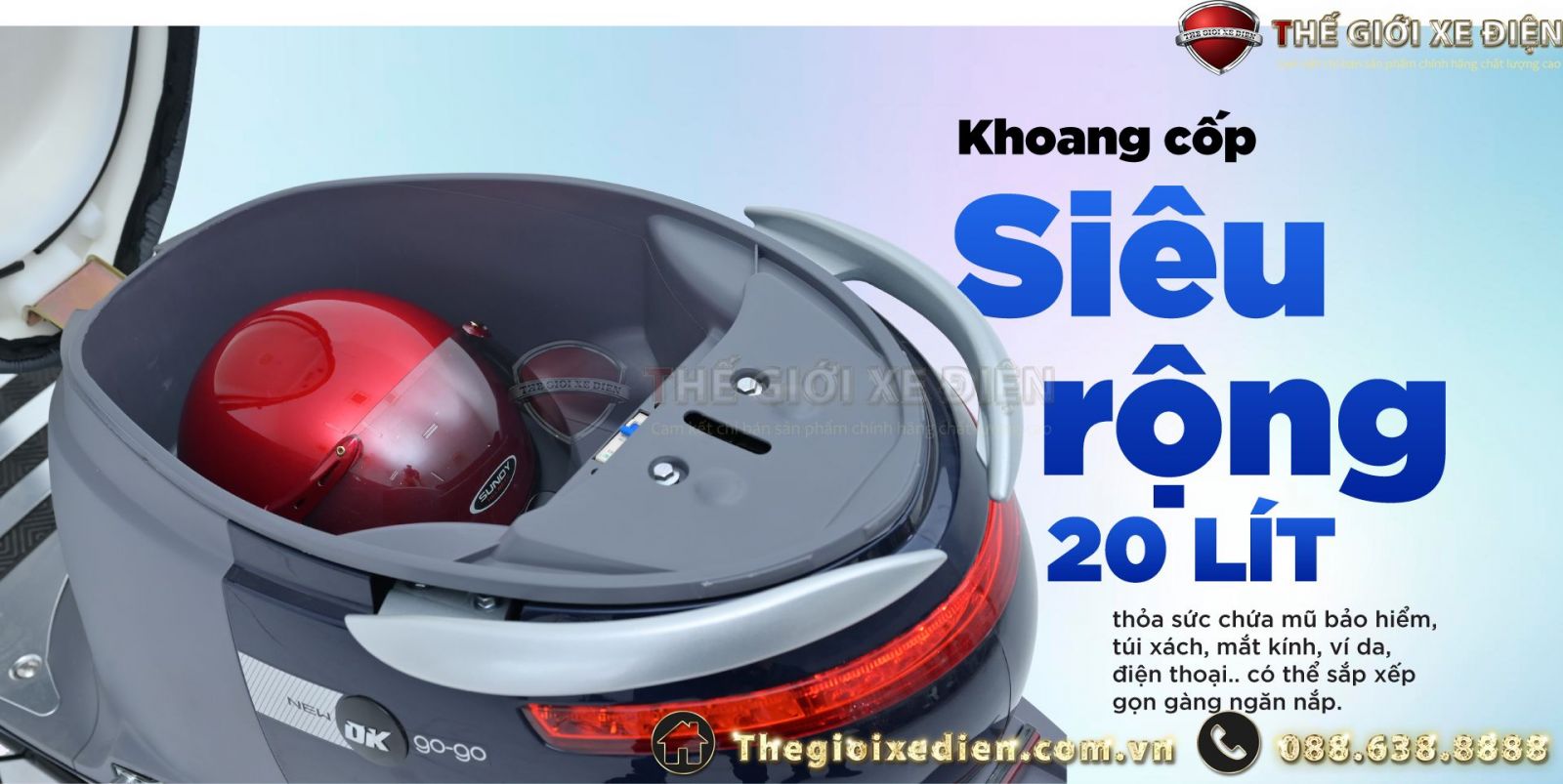cốp xe rộng rãi 20 lít