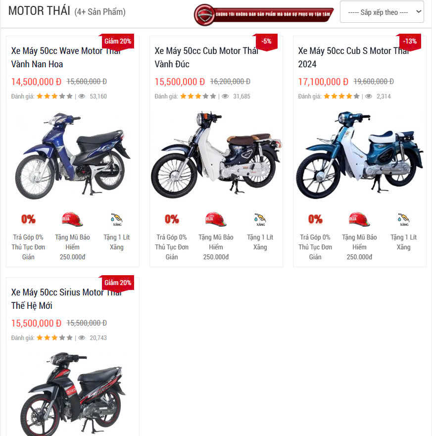 xe xăng 50cc motor thái