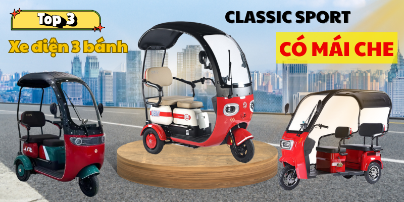 xe điện 3 bánh Classic Sport có mái che
