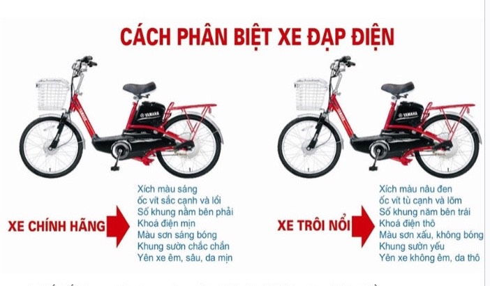 cách phân biệt xe đạp điện thật và xe đạp điện giả