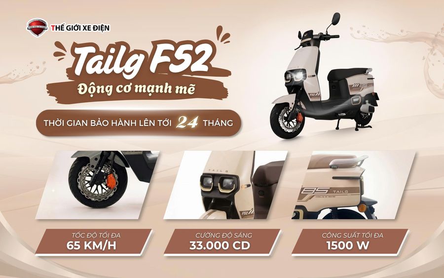 Xe Máy Điện Tailg Power F52 6 bình 22.3Ah  100km/1 Lần Sạc