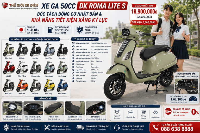 Xe Ga 50cc DK Roma Lite S Đời Mới Nhất