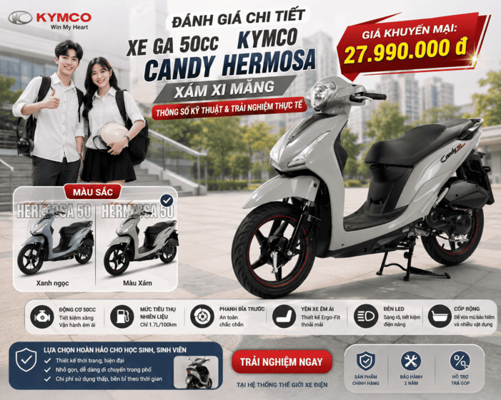 Xe Ga 50cc KYMCO Candy Hermosa Xám Xi Măng Đời Mới