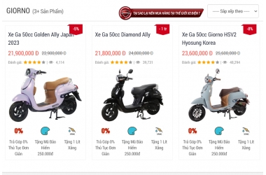 Bảng giá xe Giorno 50cc 2023 tại Thế Giới Xe Điện